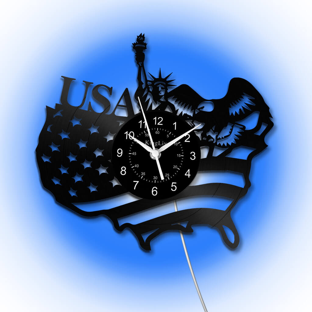LED Vinyl Wall Clock | American Flag Statue of Liberty | 12'' | 0231WPB