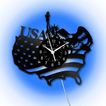LED Vinyl Wall Clock | American Flag Statue of Liberty | 12'' | 0231WPB