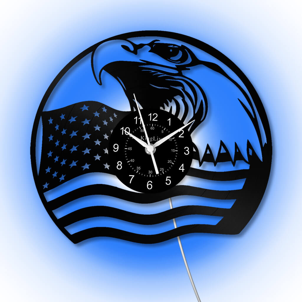 LED Vinyl Wall Clock | Eagle American Flag | 12'' | 0209WPB