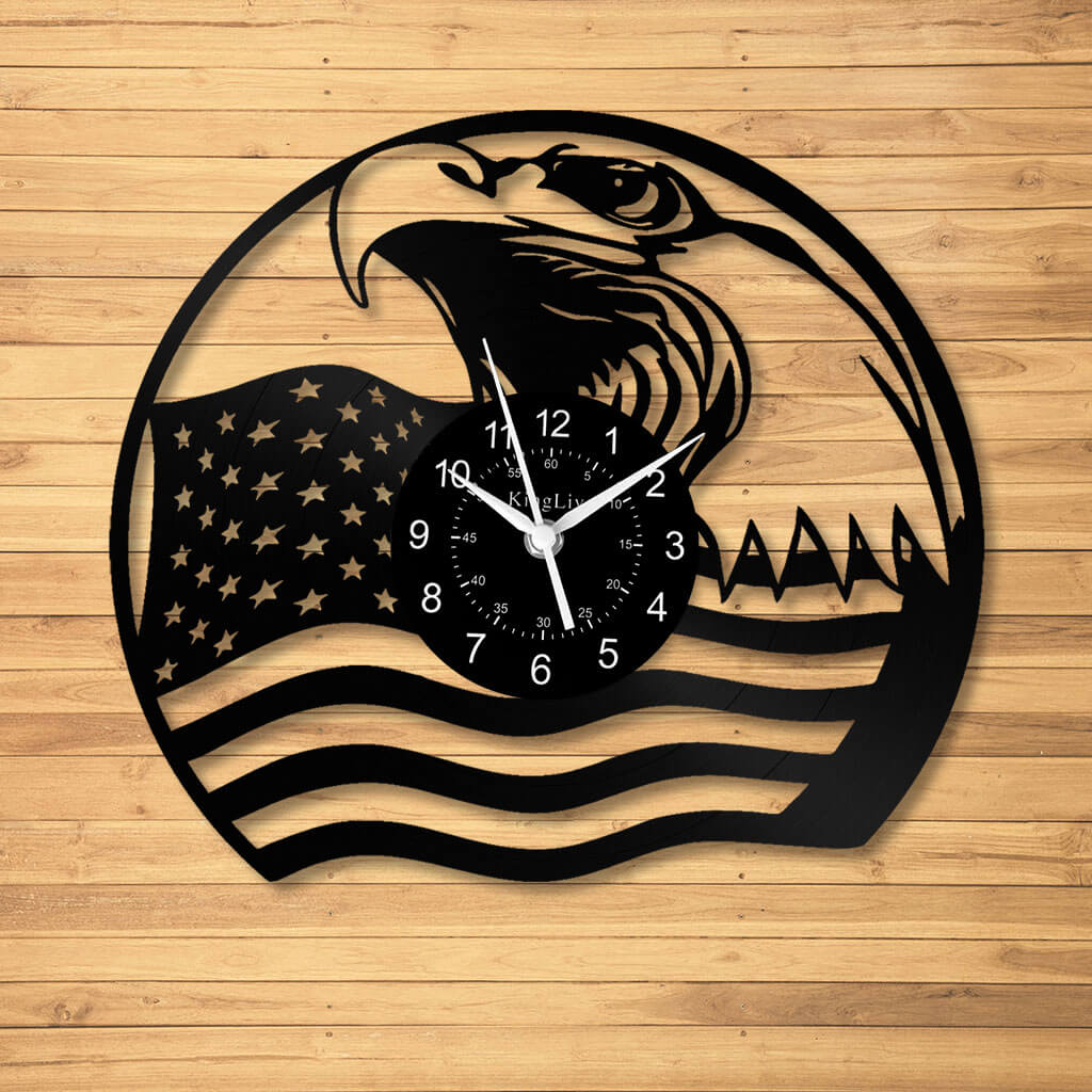 LED Vinyl Wall Clock | Eagle American Flag | 12'' | 0209WPB