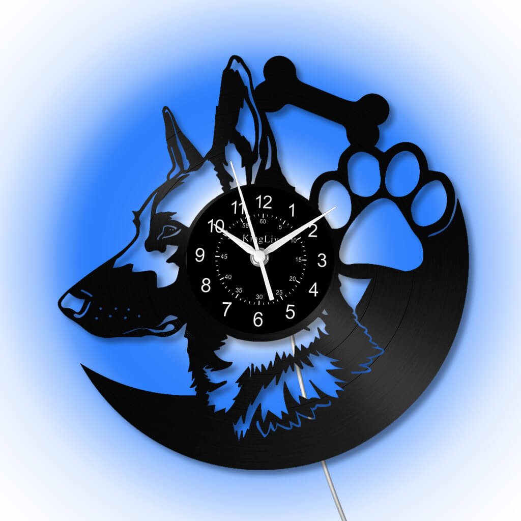 LED Vinyl Wall Clock | Custom German Shepherd Dog | 12'' | 0256WPB