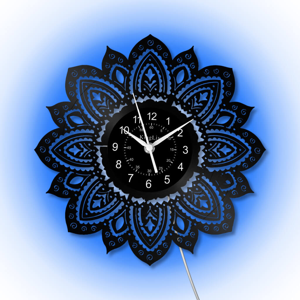 LED Vinyl Wall Clock | Lotus Flower Mandala Ornament | 12''