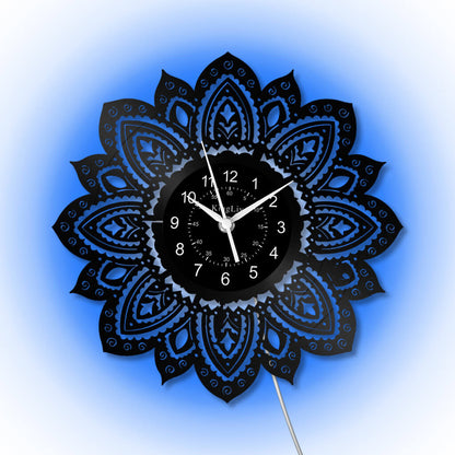 LED Vinyl Wall Clock | Lotus Flower Mandala Ornament | 12''