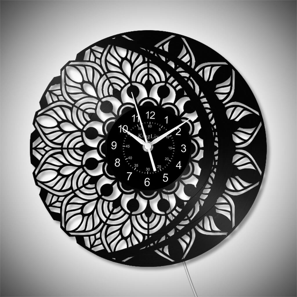 LED Vinyl Wall Clock | Lotus Flower Mandala Ornament | 12''