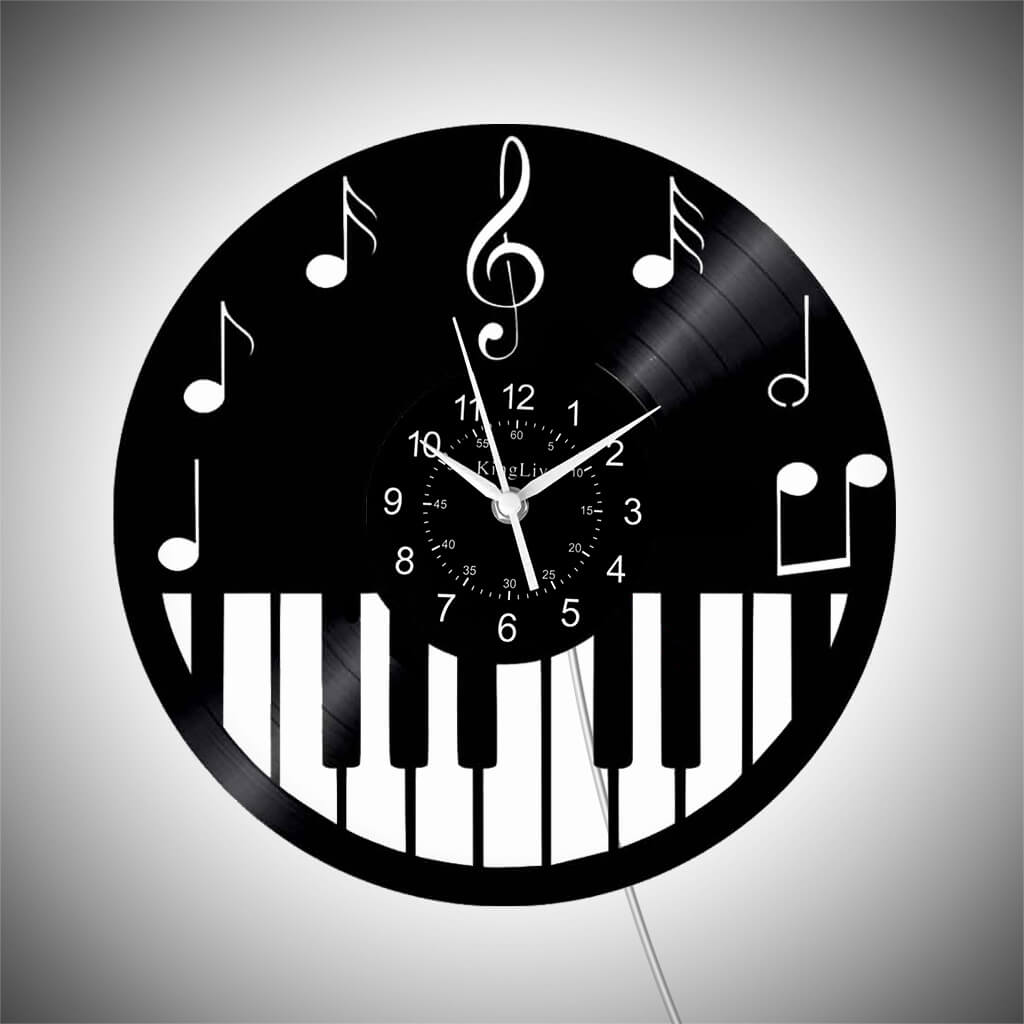 LED Vinyl Wall Clock | Piano Music Note | 12''