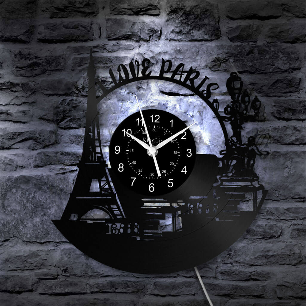 LED Vinyl Wall Clock | Paris Eiffel Tower | 12'' | 0271WPB