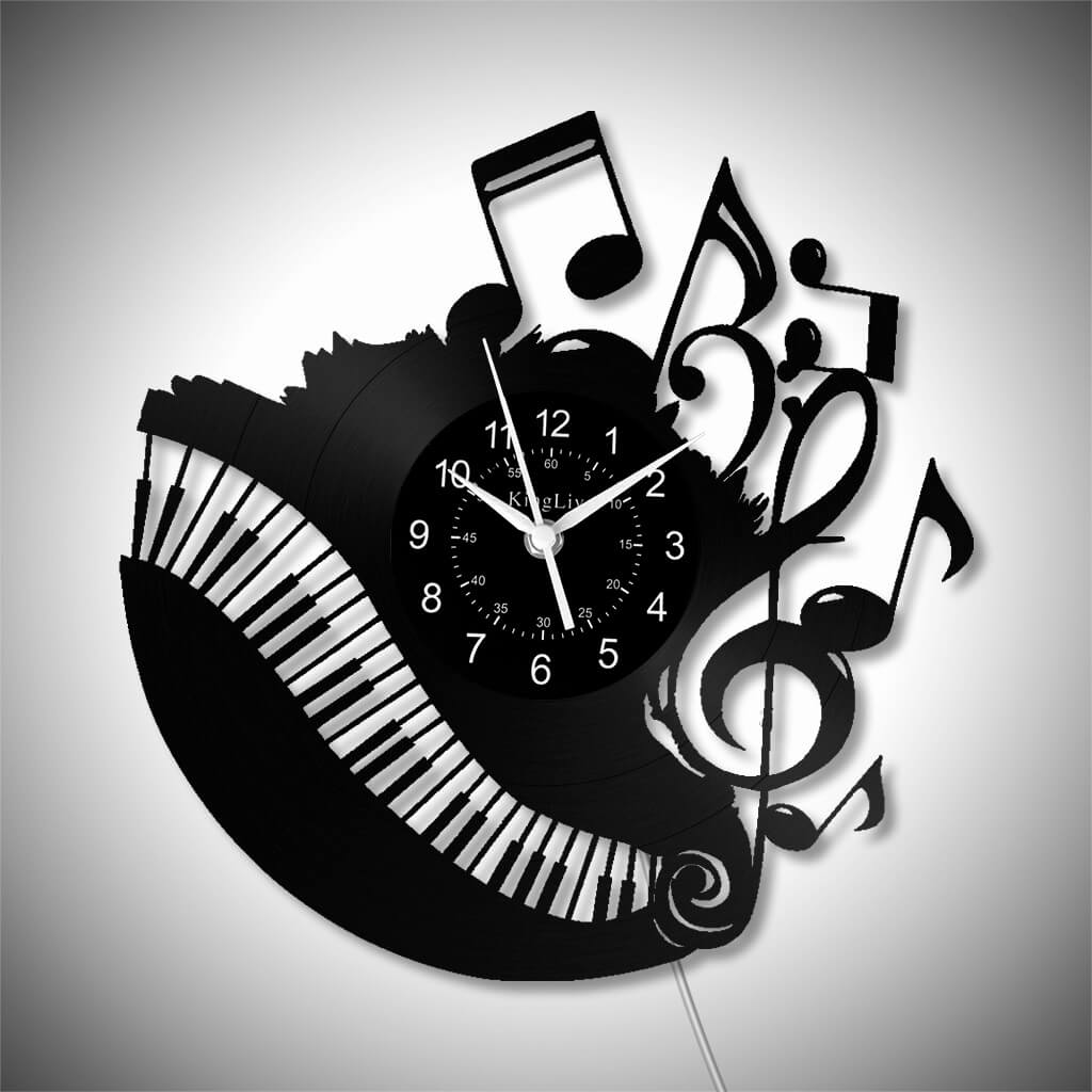 LED Vinyl Wall Clock | Piano Music Note | 12''