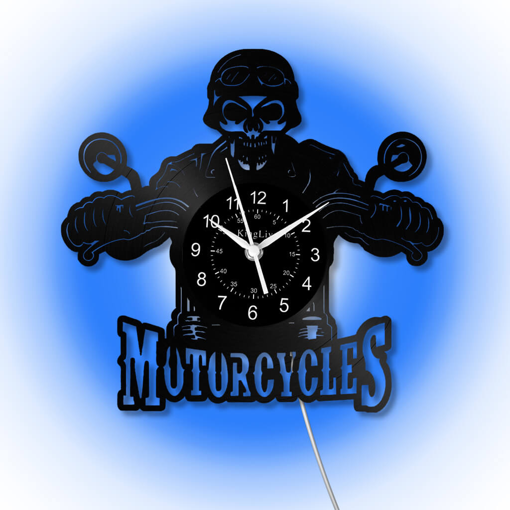LED Vinyl Wall Clock | Motorcycle Skull | 0110WPB