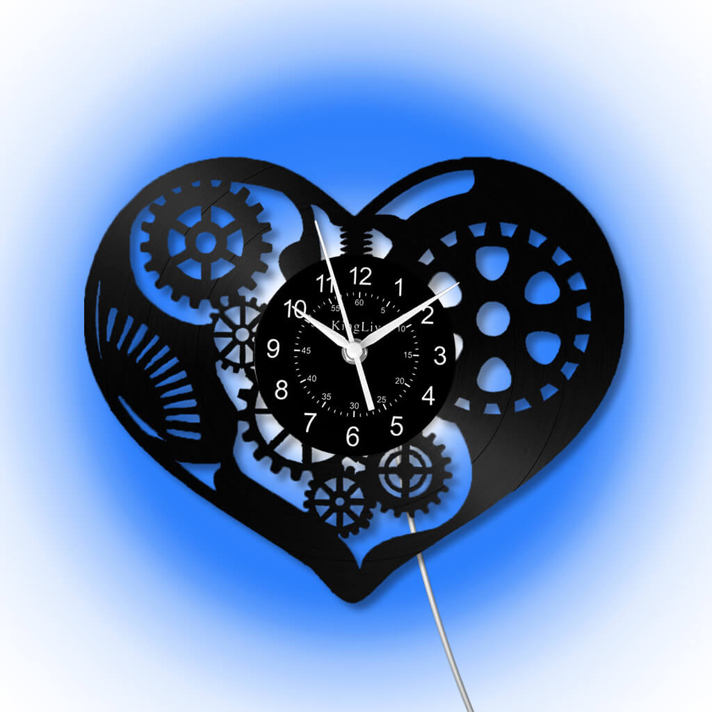 LED Vinyl Wall Clock | Steampunk Heart | 12'' | 0148WPB