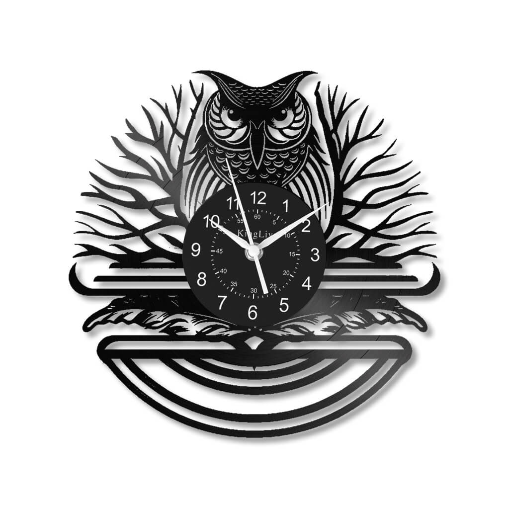 Owl Black Vinyl Record Wall Clock