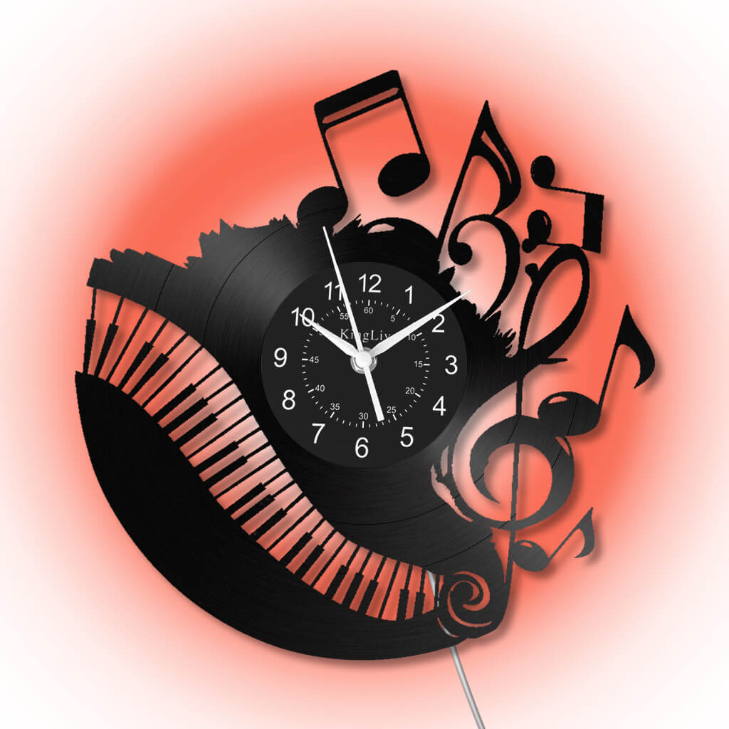 Music Piano Led Vinyl Record Wall Clock