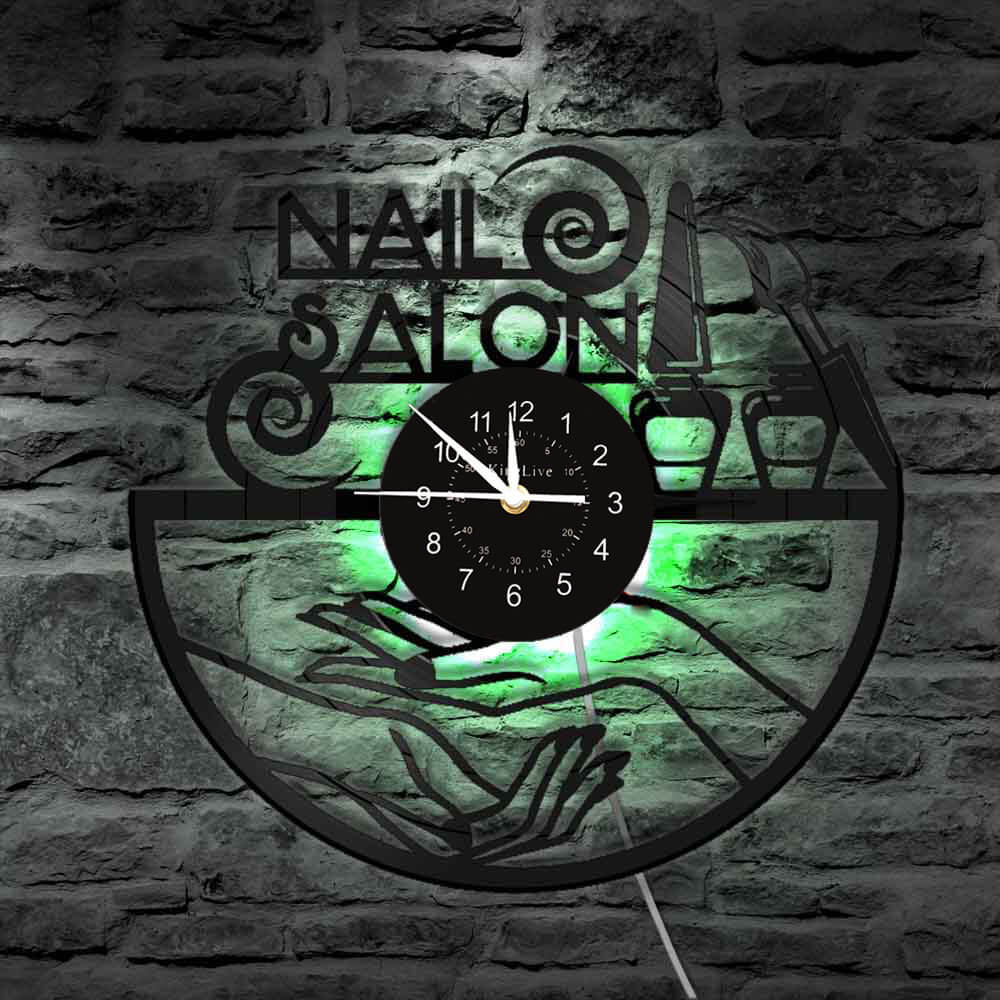 Nail Salon Led Vinyl Record Wall Clock