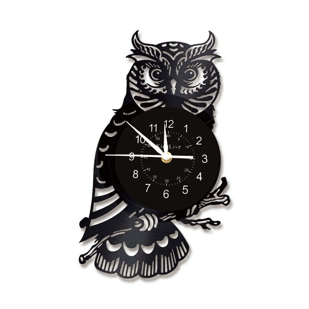 Owl Vinyl Record Wall Clock Black