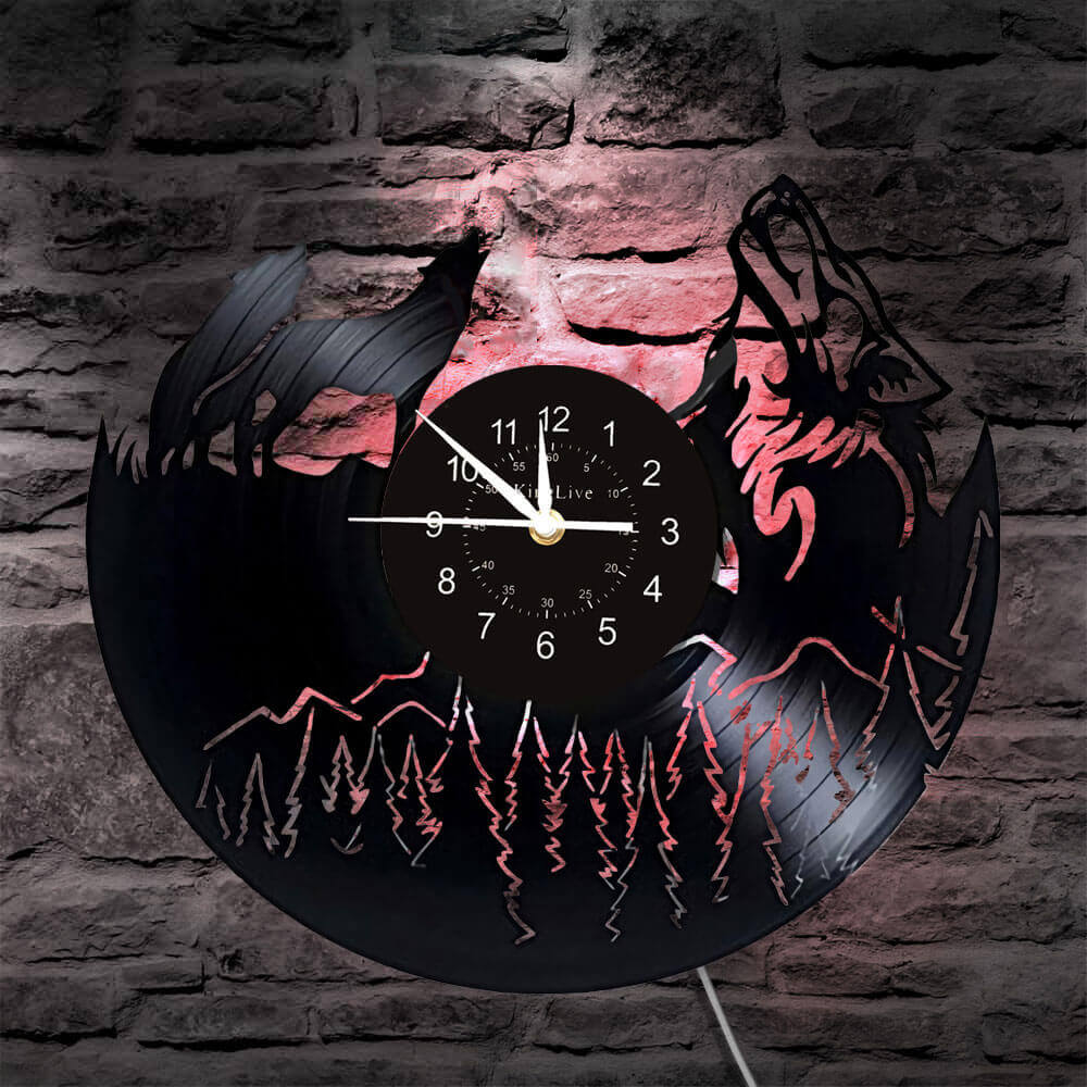 LED Wolf Vinyl Record Wall Clock