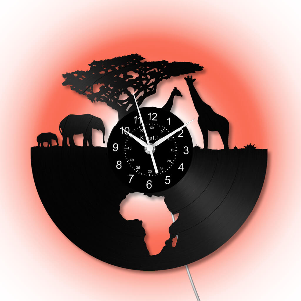 LED Vinyl Wall Clock | Africa Animals | 12'' | 0296WPB