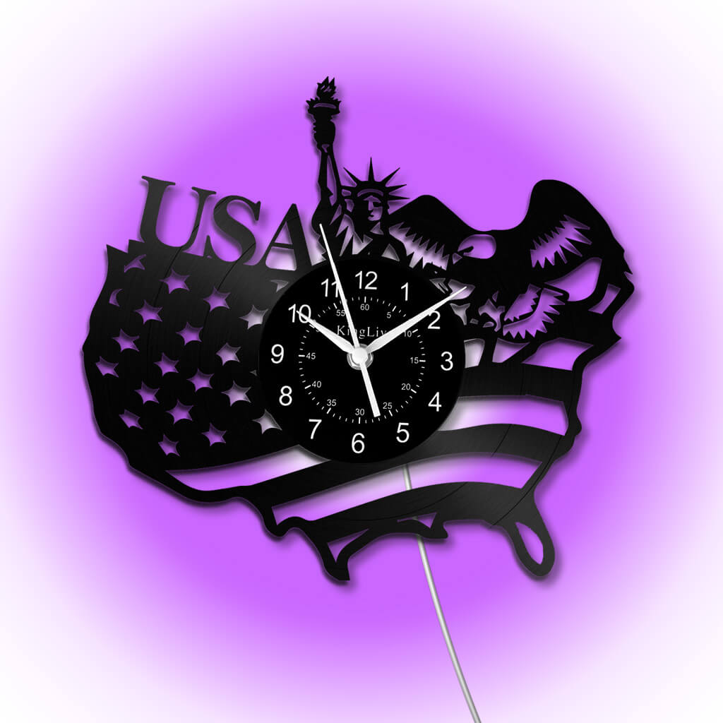 LED Vinyl Wall Clock | American Flag Statue of Liberty | 12'' | 0231WPB