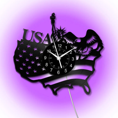 LED Vinyl Wall Clock | American Flag Statue of Liberty | 12'' | 0231WPB
