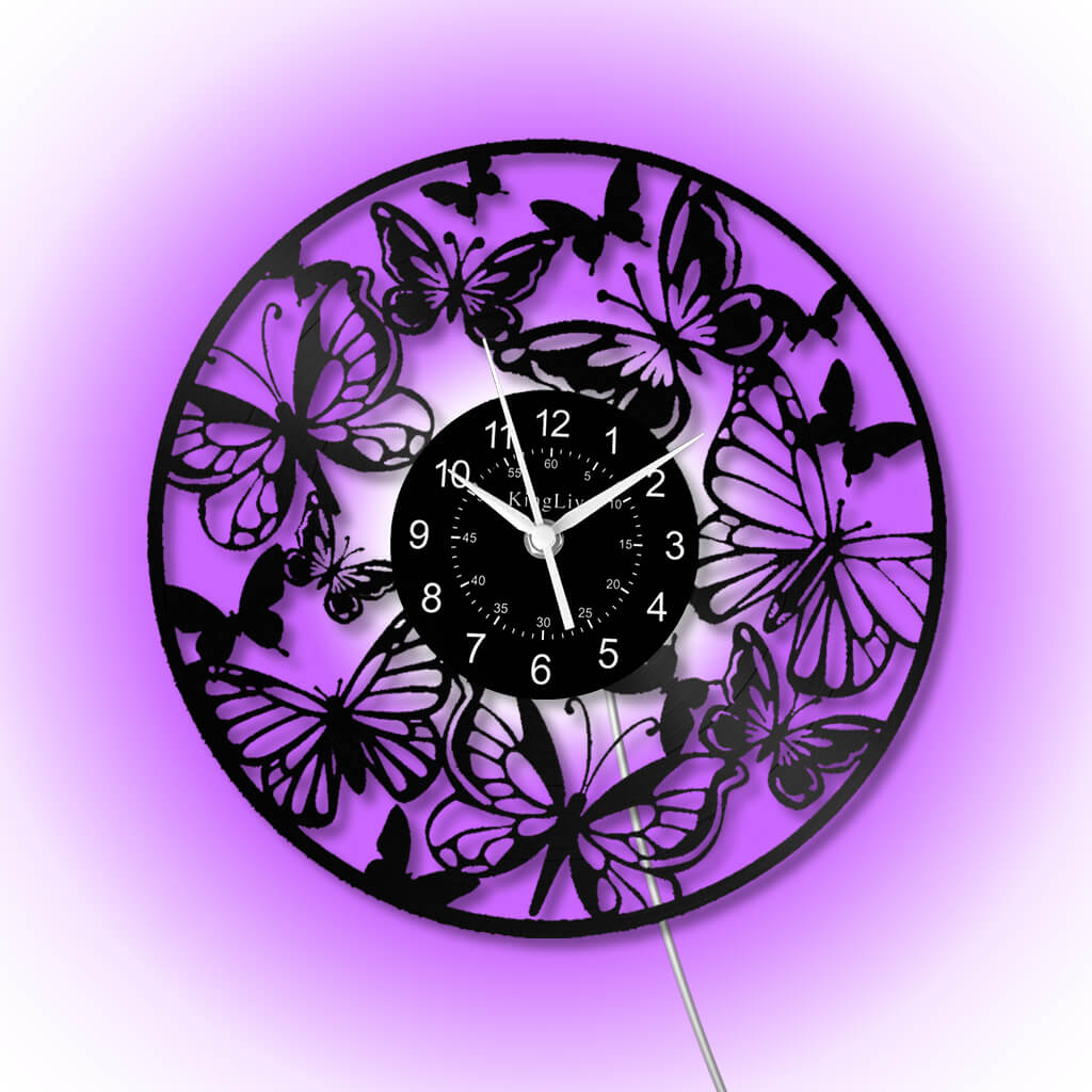 LED Vinyl Wall Clock | Butterfly | 12'' | 0176WPB