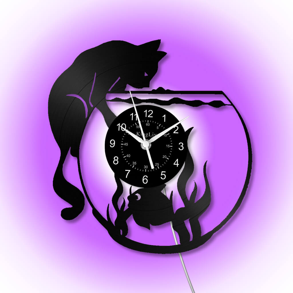 LED Vinyl Wall Clock | Cat Fish | 0113WPB