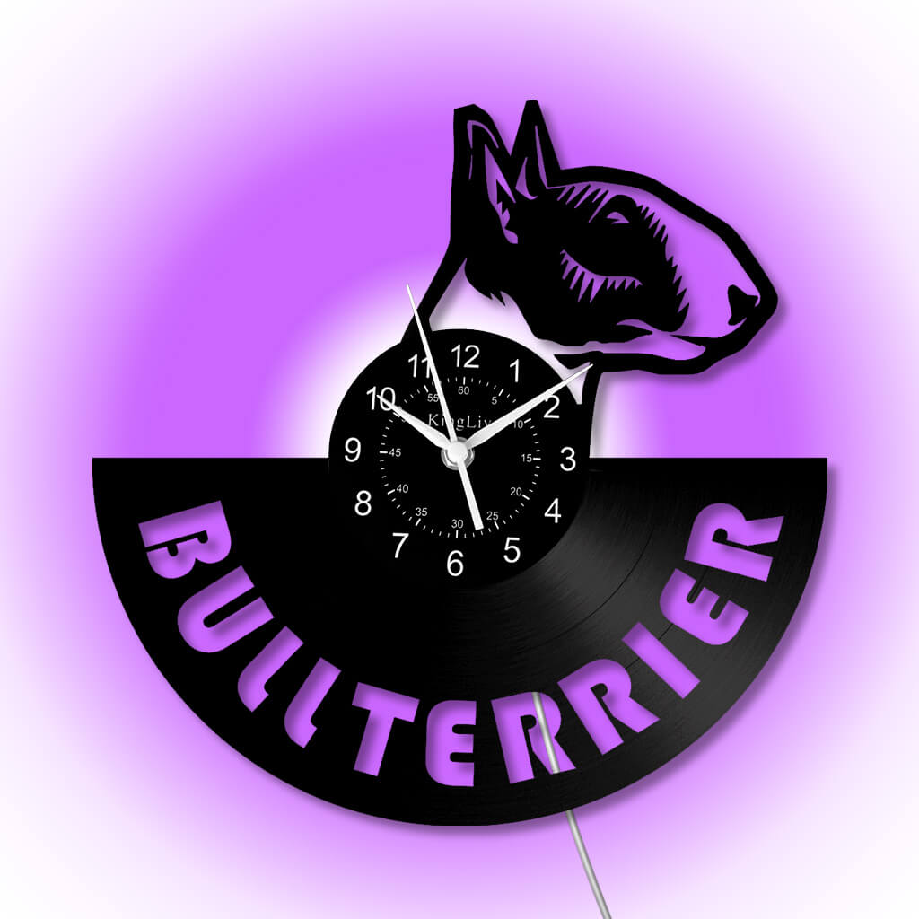 LED Vinyl Wall Clock | Bull Terrier Dog | 12'' | 0236WPB
