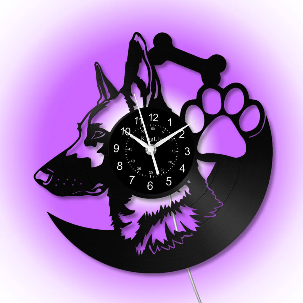 LED Vinyl Wall Clock | Custom German Shepherd Dog | 12'' | 0256WPB