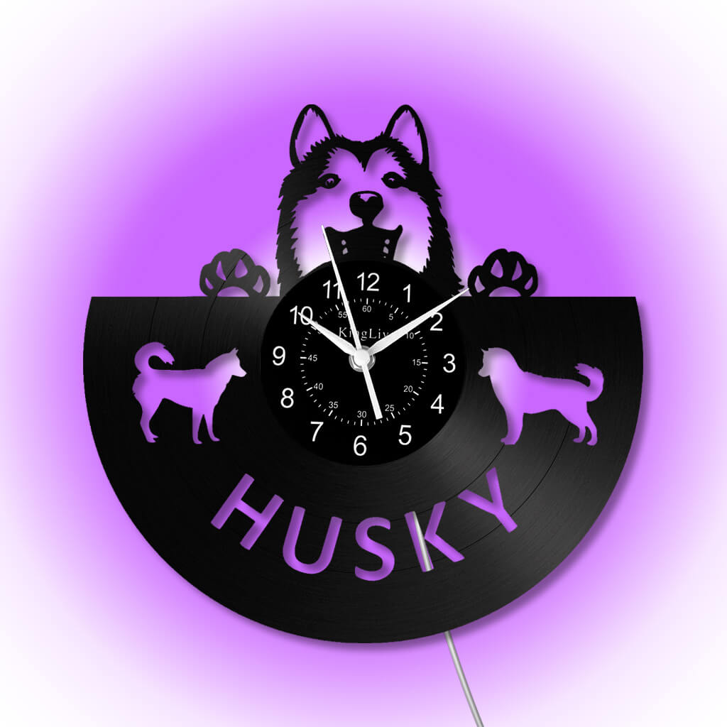 LED Vinyl Wall Clock | Husky Dog | 12'' | 0242WPB