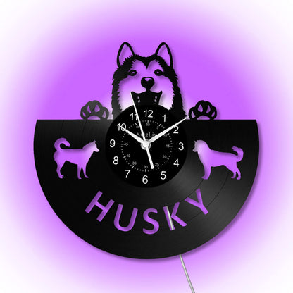LED Vinyl Wall Clock | Husky Dog | 12'' | 0242WPB