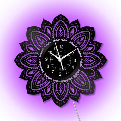 LED Vinyl Wall Clock | Lotus Flower Mandala Ornament | 12''