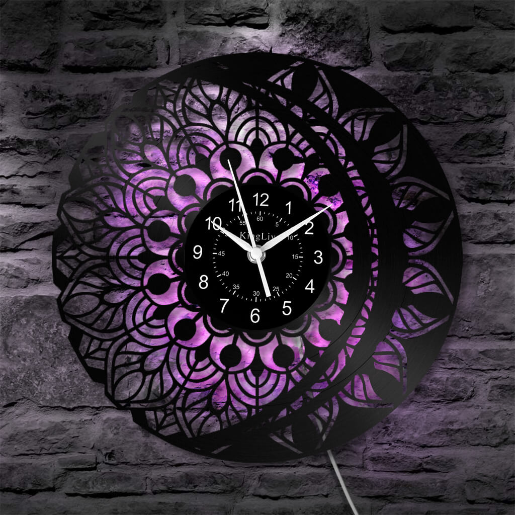 LED Vinyl Wall Clock | Lotus Flower Mandala Ornament | 12''