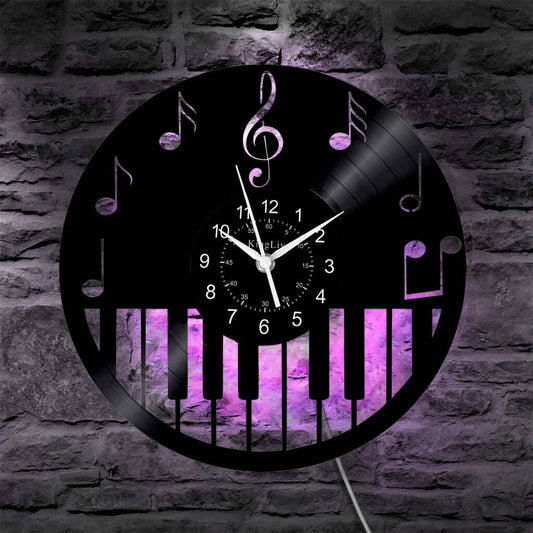 LED Vinyl Wall Clock | Piano Music Note | 12''