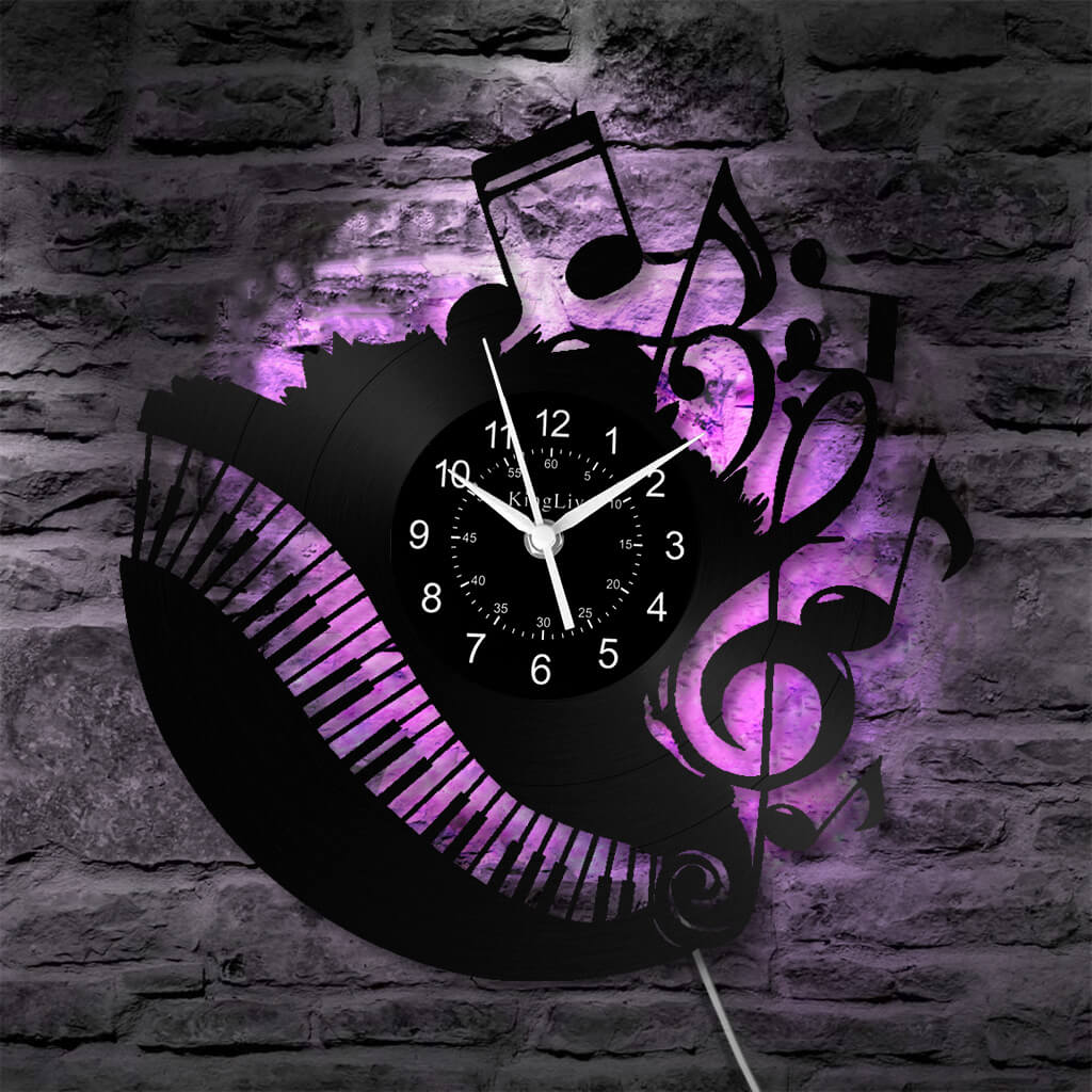 LED Vinyl Wall Clock | Piano Music Note | 12''