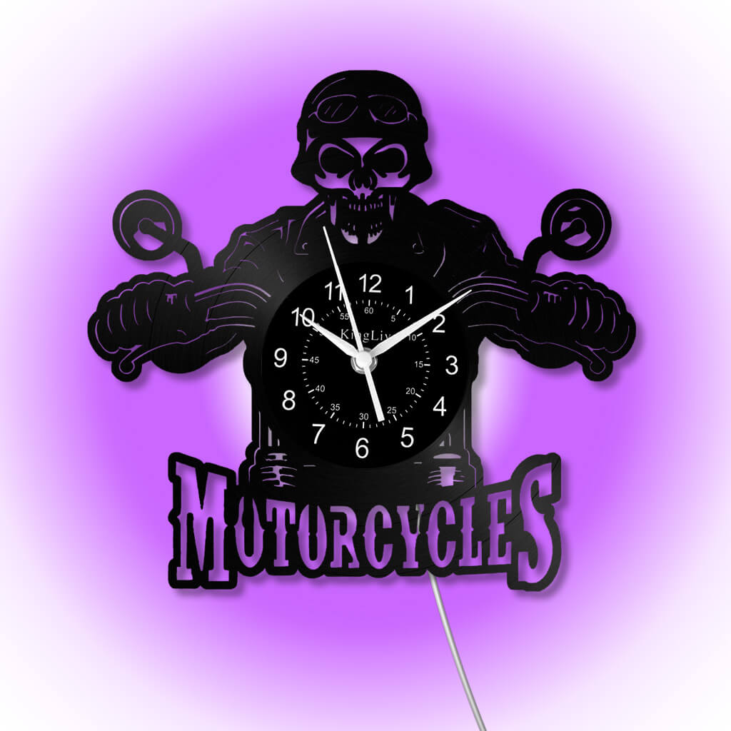 LED Vinyl Wall Clock | Motorcycle Skull | 0110WPB