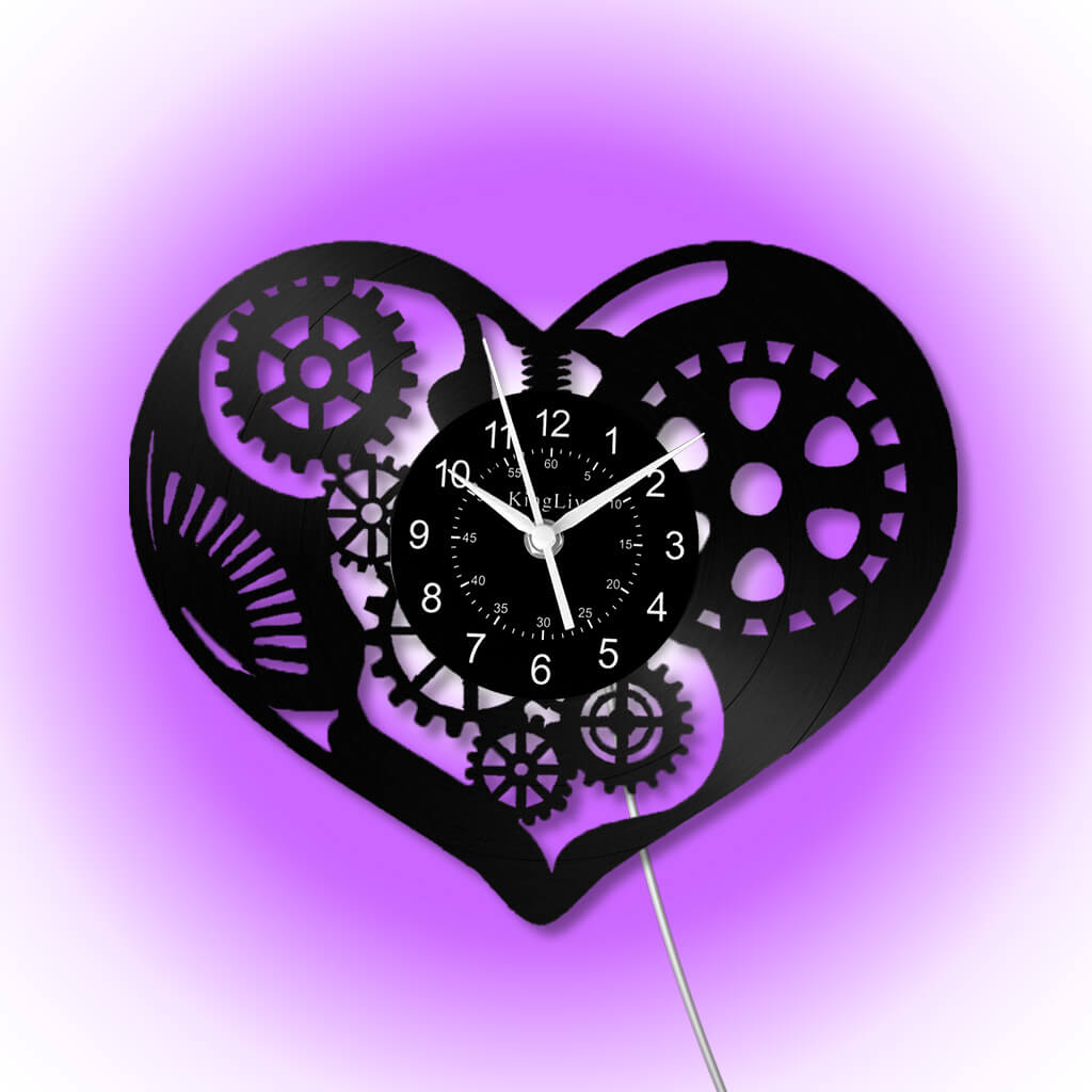 LED Vinyl Wall Clock | Steampunk Heart | 12'' | 0148WPB