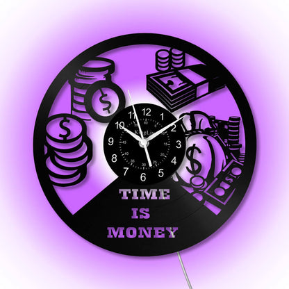 LED Vinyl Wall Clock | Time is Money | 12'' | 0270WPB