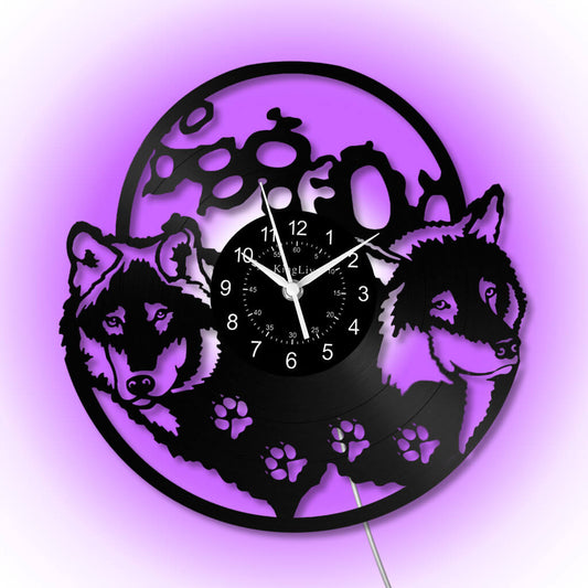 LED Vinyl Wall Clock | Wolf | 12'' | 0153WPB