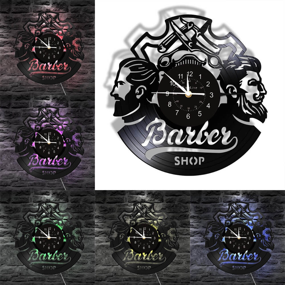 Barber Shop Led Vinyl Record Wall Clock