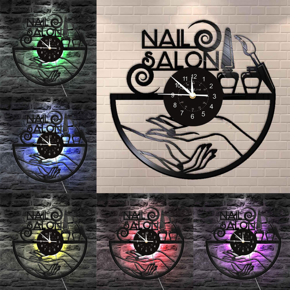 Nail Salon Led Vinyl Record Wall Clock
