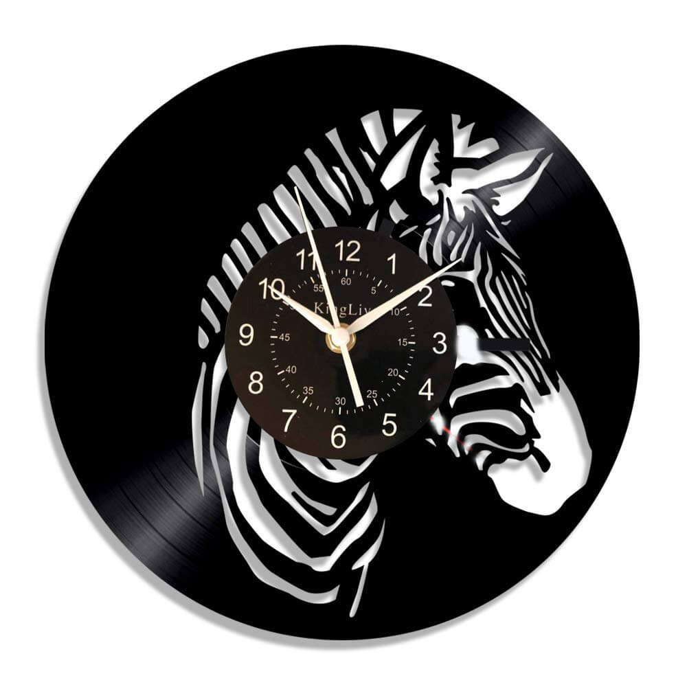 Zebra Black Vinyl Record Wall Clock